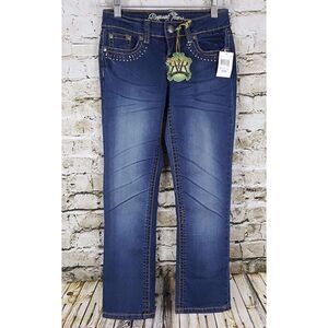 Request Jeans Women's Size 0 24 Embellished Beaded Pockets Blue Denim Distressed